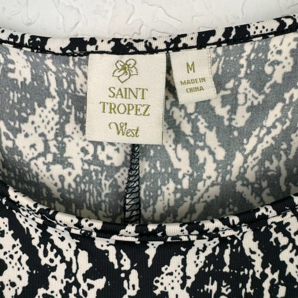 Saint Tropez West Dress Womens Medium Black White Blouson Short Sleeve - Picture 9 of 11